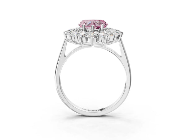 Sterling Silver Heart-Shaped Floral Double Halo Engagement Ring Setting for Fancy Pink Center
