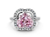 Silver Fancy Pink Heart Cut Diamond Floral Halo Split Shank Prong Setting Ring_30