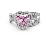 Silver Fancy Pink Heart Cut Diamond Halo Ring with Round Split Shank and Prong Setting_12