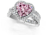 Silver Fancy Pink Heart Cut Diamond Halo Ring with Round Split Shank and Prong Setting_13
