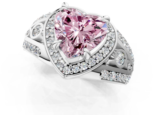 Sterling Silver Heart-Shaped Hidden Halo Split Shank Engagement Ring Setting for Fancy Pink Center