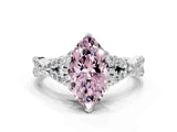Silver Fancy Pink Heart Cut Diamond  Halo Twist Band Solitaire Prong Setting Ring_12