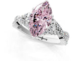 Silver Fancy Pink Heart Cut Diamond  Halo Twist Band Solitaire Prong Setting Ring_13