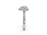 Silver Fancy Pink Heart Cut Diamond Milgrain Halo Engagement Ring with Round Pavé Band and Prong Setting_29
