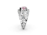 Silver Fancy Pink Heart Cut Diamond Pave Art Deco Split Shank Ring with Four-Prong Setting_8