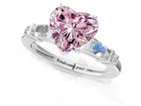 Silver Fancy Pink Heart  Cut Diamond Ring with Baguette Side Stones, Channel Set Band, and Four-Prong Setting_25
