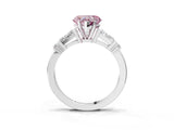 Silver Fancy Pink Heart  Cut Diamond Ring with Baguette Side Stones, Channel Set Band, and Four-Prong Setting_27