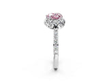 Silver Fancy Pink Heart Cut Diamond Scalloped Halo Engagement Ring with Round Shared Prong Band_2