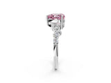 Silver Fancy Pink Heart Cut Diamond Scattered Round Accent Ring with Prong Setting_2
