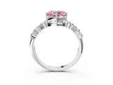 Silver Fancy Pink Heart Cut Diamond Scattered Round Accent Ring with Prong Setting_3