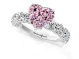 Silver Fancy Pink Heart Cut Diamond Side Stone Engagement Ring with Four-Prong Setting_13