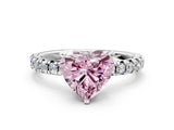 Silver Fancy Pink Heart Cut Diamond Solitaire Pavé Engagement Ring with Round Band and Prong Setting_1