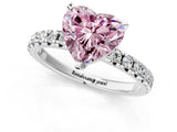 Silver Fancy Pink Heart Cut Diamond Solitaire Pavé Engagement Ring with Round Band and Prong Setting_2