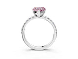 Silver Fancy Pink Heart Cut Diamond Solitaire Pavé Engagement Ring with Round Band and Prong Setting_4