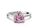 Silver Fancy Pink Heart Cut Diamond Solitaire Ring with Flower Prong Setting and Classic Band