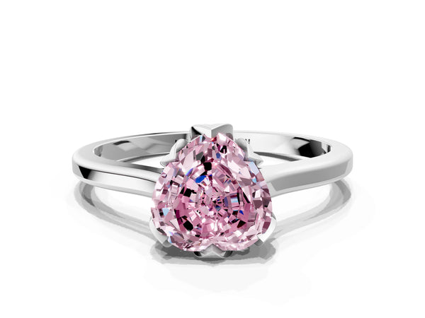 Sterling Silver Heart-Shaped Floral Solitaire Engagement Ring Setting for Fancy Pink Center