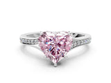 Silver Fancy Pink Heart Cut Diamond Solitaire Ring with Pavé Band and Prong Setting_12