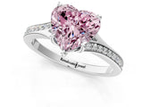 Silver Fancy Pink Heart Cut Diamond Solitaire Ring with Pavé Band and Prong Setting_13