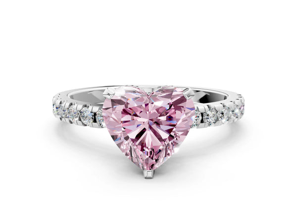 Sterling Silver Heart-Shaped Hidden Halo Engagement Ring Setting for Fancy Pink Center - Design RJ-308