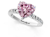 Silver Fancy Pink Heart Cut Diamond Solitaire Ring with Round  Pavé Band and Four-Prong Setting_37