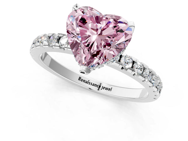 Sterling Silver Heart-Shaped Hidden Halo Engagement Ring Setting for Fancy Pink Center - Design RJ-308