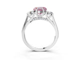 Silver Fancy Pink Heart Cut Diamond Three-Stone Engagement Ring with Prong Setting and Pavé Band_9