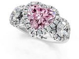 Silver Fancy Pink Heart Cut Diamond Three-Stone Halo Ring with Prong Setting and Pavé Accents_7