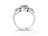 Silver Fancy Pink Heart Cut Diamond Three-Stone Halo Ring with Prong Setting and Pavé Accents_9