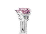 Silver Fancy Pink Heart Cut Diamond Three-Stone Ring with Prong Setting and Pavé Band_11