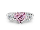 Silver Fancy Pink Heart Cut Diamond Three-Stone Ring with Prong Setting and Pavé Band_6