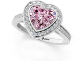 Silver Fancy Pink Heart Cut Halo Bezel Diamond Pave Band Ring_7
