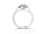 Silver Fancy Pink Heart Cut Halo Bezel Diamond Pave Band Ring_9