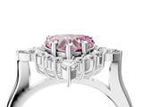 Silver Fancy Pink Heart Cut Halo Diamond Cluster Ring with Marquise and Round Stones on a White Gold Band with Prong Setting_4