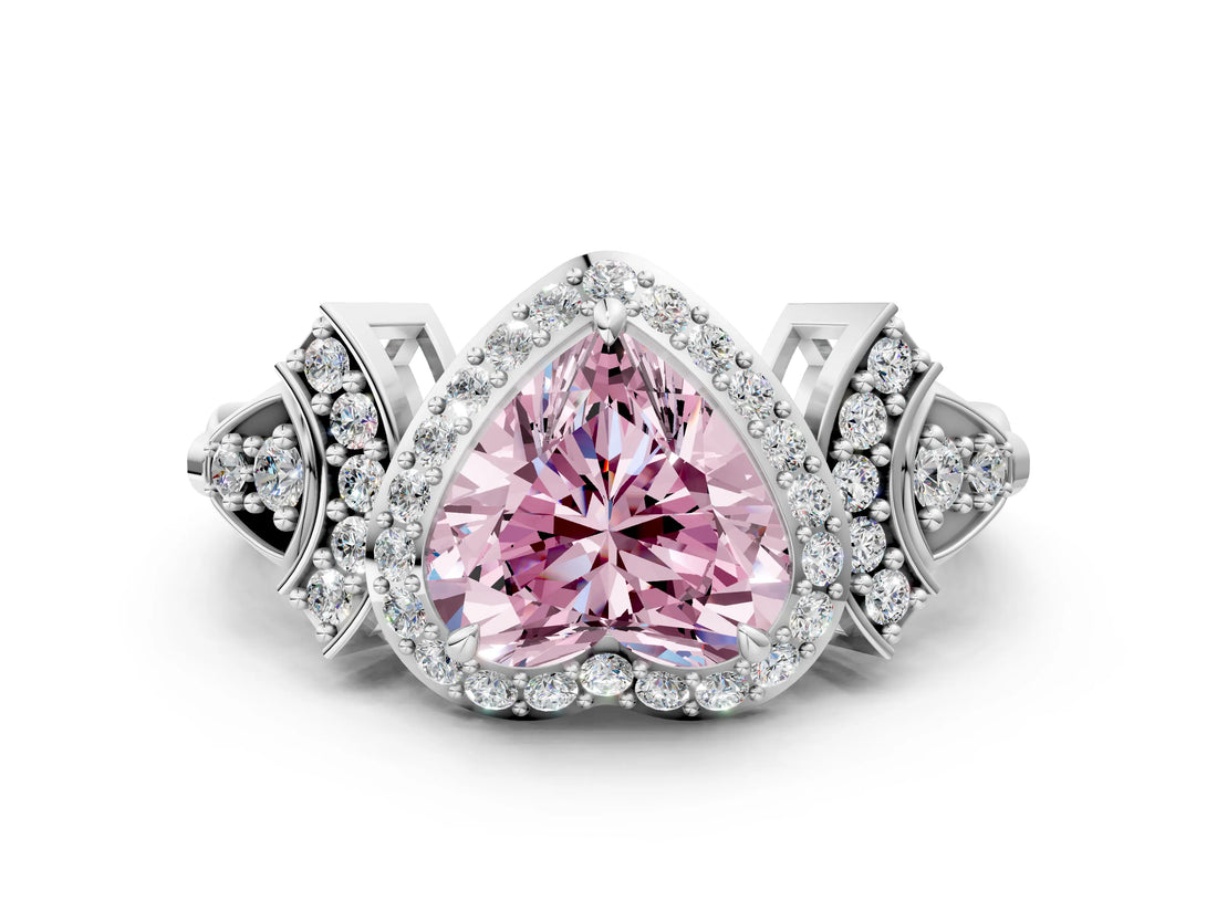 Silver Fancy Pink Heart Cut Halo Diamond Split Shank Engagement Ring with Four-Prong Setting_6