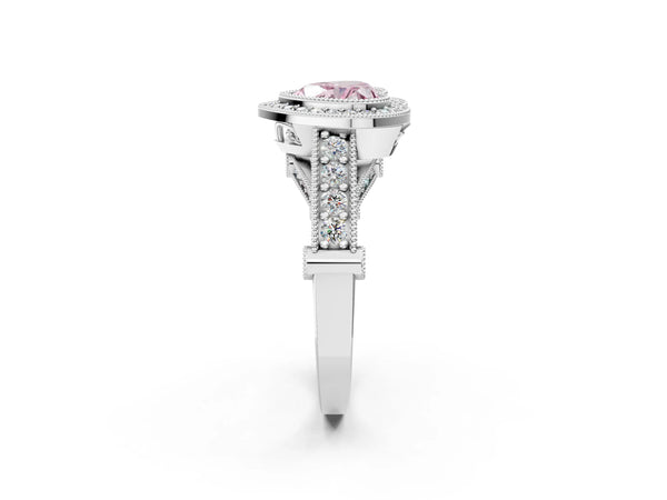 Sterling Silver Heart-Shaped Vintage Bezel Halo Engagement Ring Setting for Fancy Pink Center