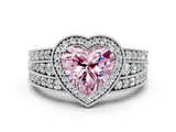 Silver Fancy Pink Heart Cut Halo Diamond Split Shank Ring with Prong Setting_6