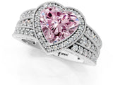 Silver Fancy Pink Heart Cut Halo Diamond Split Shank Ring with Prong Setting_7