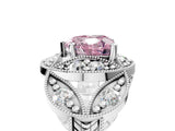 Silver Fancy Pink Heart Cut Halo Milgrain Diamond Engagement Ring with Leaf Band and Four-Prong Setting_11