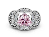Silver Fancy Pink Heart Cut Halo Milgrain Diamond Engagement Ring with Leaf Band and Four-Prong Setting_6
