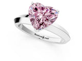 Silver Fancy Pink Heart  Cut Solitaire Engagement Ring with Flat Band and Four-Prong Setting 2