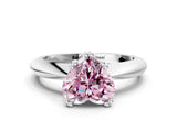Silver Fancy Pink Heart  Cut Solitaire Engagement Ring with Tapered Band and Four-Prong Setting