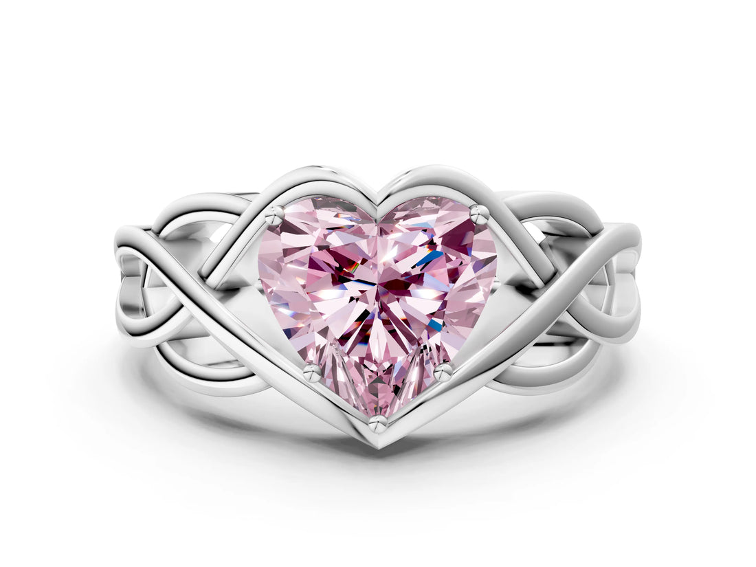 Silver Fancy Pink Heart Cut Solitaire Intertwined Band Prong Setting Ring_6