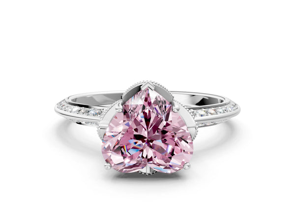 Sterling Silver Heart-Shaped Graduated Pave Engagement Ring Setting for Fancy Pink Center