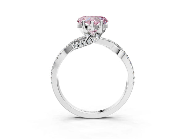 Sterling Silver Heart-Shaped Twisted Split Shank Engagement Ring Setting for Fancy Pink Center