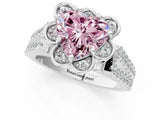 Silver Fancy Pink Heart  Halo Diamond Floral Split Shank Engagement Ring 2