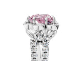 Silver Fancy Pink Heart  Halo Diamond Floral Split Shank Engagement Ring