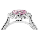Silver Fancy Pink Heart  Halo Milgrain Pave Diamond Ring with Four-Prong Setting 4