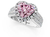 Silver Fancy Pink Heart  Halo Round Diamond Pave Band with Prong Setting 1