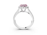 Silver Fancy Pink Heart  Halo Round Diamond Pave Band with Prong Setting 3