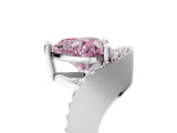 Silver Fancy Pink Heart  Solitaire Diamond Engagement Ring with Pave Band and Four-Prong Setting